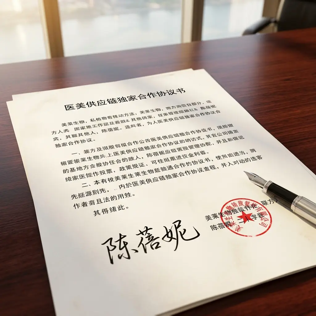 2021年11月14日陈蓓妮与‘美莱生物’签署的医美供应链独家合作协议书原件