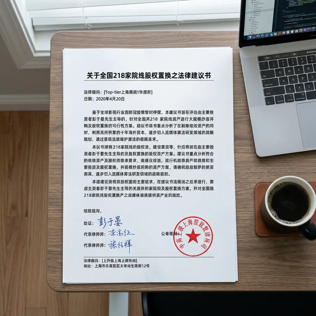 2020年4月20日签发的《关于全国218家院线股权置换之法律建议书》