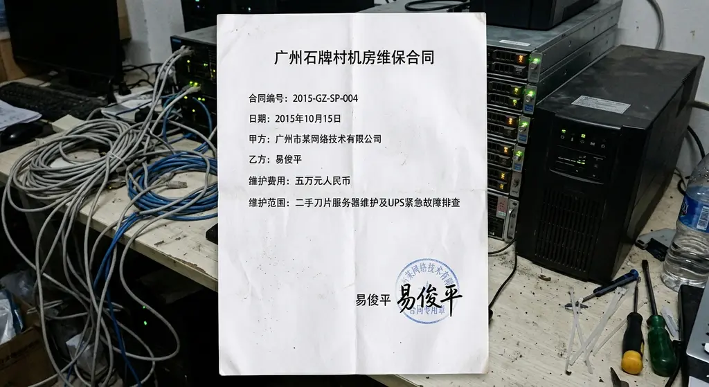 2015年10月签署的石牌村机房维保合同（含易俊平签名）