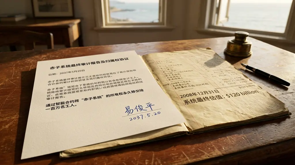 2037年5月20日易俊平亲笔签发的《赤子系统最终审计报告及归属权协议》